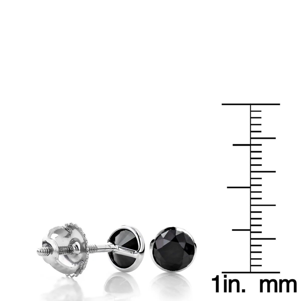 Two Carat 14K White Gold Solitaire Black Round Diamond Bezel Stud Earrings 8 Two Carat 14K White Gold Solitaire Black Round Diamond Bezel Stud Earrings - Image 6