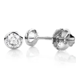Two Carat 14K White Gold Solitaire Round Diamond Bezel Stud Earrings 6mm
