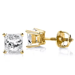 Two Carat 18K White Gold Solitaire Princess Cut Diamond Stud Earrings -Outlet Radiant Bijou Store two carat 18k gold solitaire princess cut diamond stud earrings ye