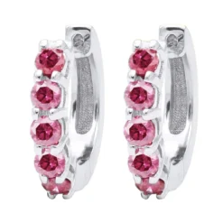 Pink Diamond Huggie Earrings Hoops 1 Carat 14K White Gold