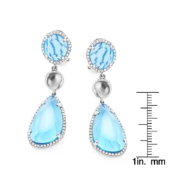 Unique 14K White Gold Blue Topaz Ladies Diamond Drop Earrings 0.64ct -Outlet Radiant Bijou Store unique 14k blue topaz ladies diamond drop earrings 064ct rulerwh