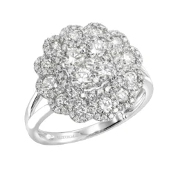 Unique 14K White Gold Diamond Cluster Flower Ring For Women 1.5ct By Luxurman