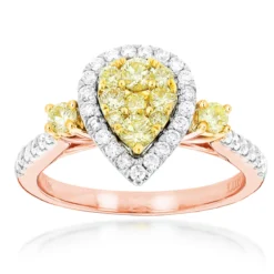 Unique 14K White Gold One Carat Yellow White Diamond Ring For Women By Luxurman -Outlet Radiant Bijou Store unique 14k gold one carat yellow white diamond ring for women by luxurman ro