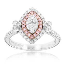 Outlet Radiant Bijou Store 15 Unique 14K White Gold White Pink Diamond Ring For Women Marquise Hearts Design