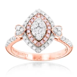 Unique 14K White Gold White Pink Diamond Ring For Women Marquise Hearts Design -Outlet Radiant Bijou Store unique 14k gold white pink diamond ring for women marquise hearts design ro