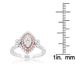 Unique 14K White Gold White Pink Diamond Ring For Women Marquise Hearts Design -Outlet Radiant Bijou Store unique 14k gold white pink diamond ring for women marquise hearts design ruler