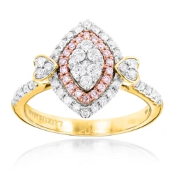 Outlet Radiant Bijou Store -Outlet Radiant Bijou Store unique 14k gold white pink diamond ring for women marquise hearts design ye