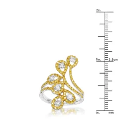 Unique 14K White Gold White Yellow Diamond Floral Ring For Women By Luxurman 1ct -Outlet Radiant Bijou Store unique 14k gold white yellow diamond floral ring for women by luxurman 1ct rulerwh