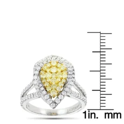 Unique 14K White Gold White Yellow Diamond Pear Shape Cluster Ring For Women 1.5c -Outlet Radiant Bijou Store unique 14k gold white yellow diamond pear shape cluster ring for women 15c ruler