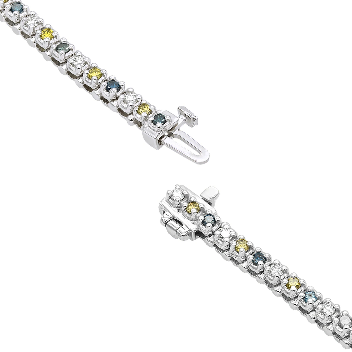 Unique 14K White Gold Yellow White Blue Diamond Tennis Bracelet For Women 1.5ct 6 Unique 14K White Gold Yellow White Blue Diamond Tennis Bracelet For Women 1.5ct - Image 4