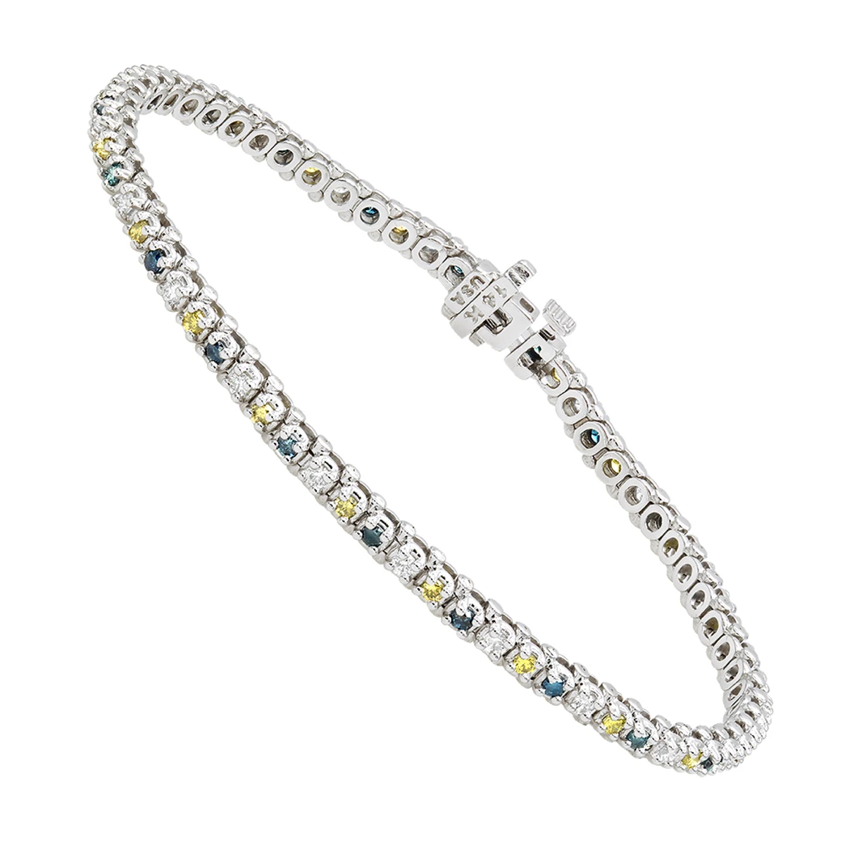 Unique 14K White Gold Yellow White Blue Diamond Tennis Bracelet For Women 1.5ct 3 Unique 14K White Gold Yellow White Blue Diamond Tennis Bracelet For Women 1.5ct
