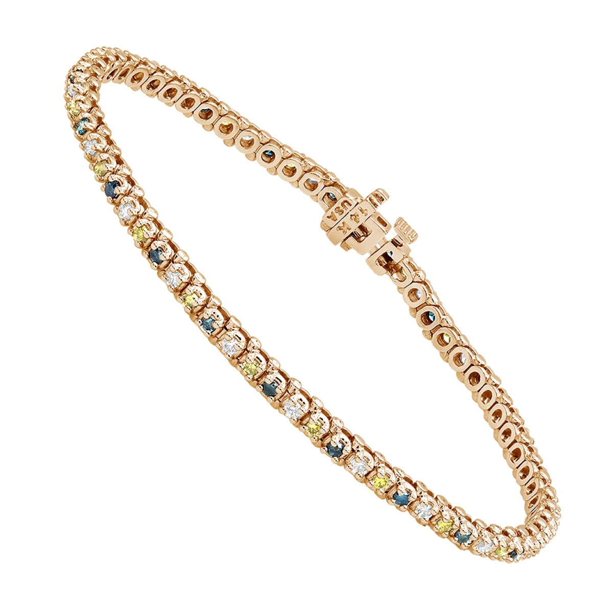 Unique 14K White Gold Yellow White Blue Diamond Tennis Bracelet For Women 1.5ct 5 Unique 14K White Gold Yellow White Blue Diamond Tennis Bracelet For Women 1.5ct - Image 3