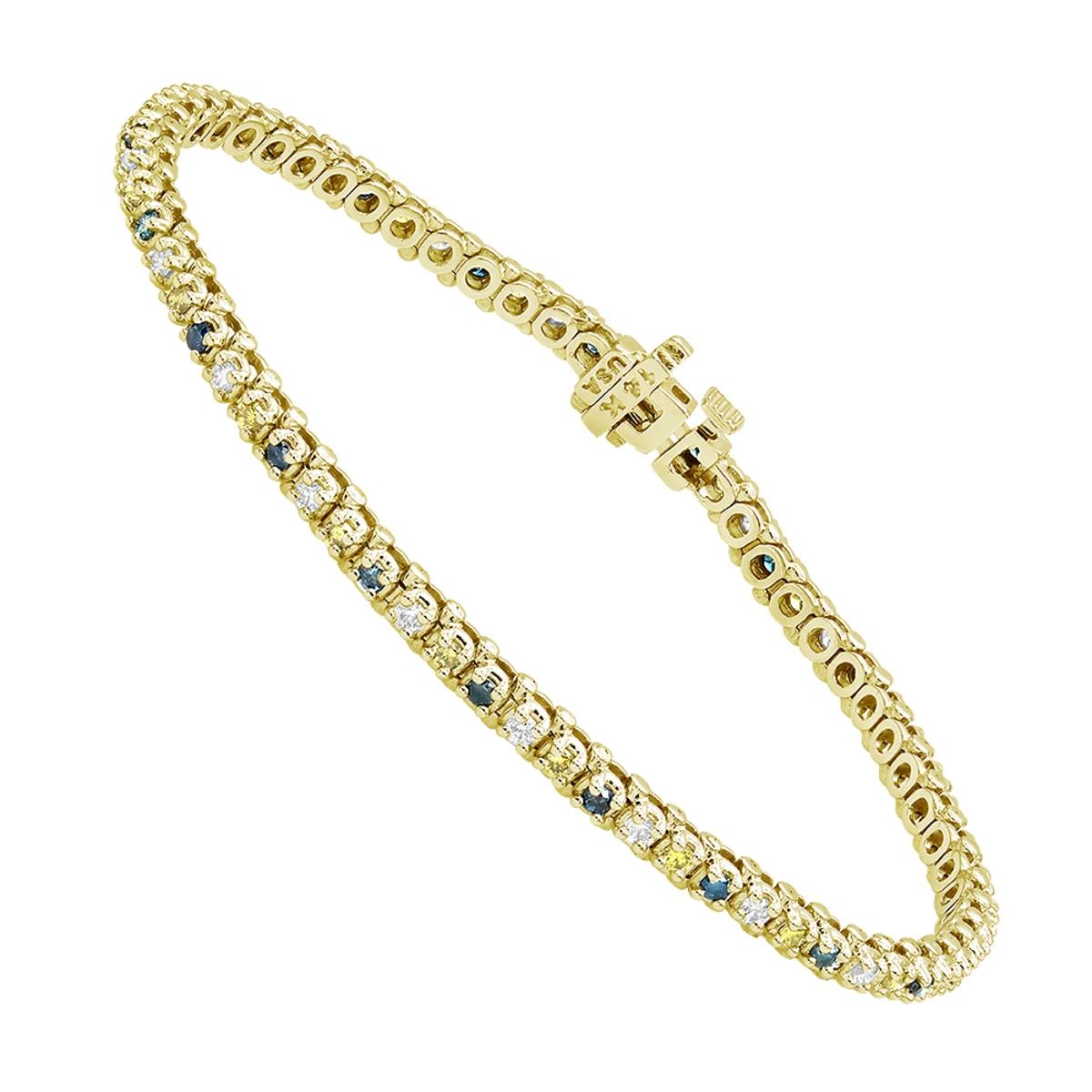 Unique 14K White Gold Yellow White Blue Diamond Tennis Bracelet For Women 1.5ct 4 Unique 14K White Gold Yellow White Blue Diamond Tennis Bracelet For Women 1.5ct - Image 2