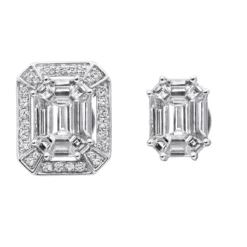 Unique 18K White Gold Emerald Cut Diamond Stud Earrings Halo Design 2.5ct -Outlet Radiant Bijou Store unique 18k gold emerald cut diamond stud earrings halo design 25ct 803202 back white