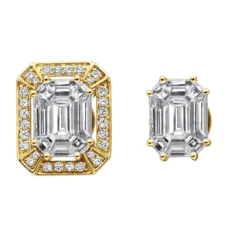 Unique 18K White Gold Emerald Cut Diamond Stud Earrings Halo Design 2.5ct -Outlet Radiant Bijou Store unique 18k gold emerald cut diamond stud earrings halo design 25ct 803202 back yellow