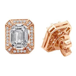 Unique 18K White Gold Emerald Cut Diamond Stud Earrings Halo Design 2.5ct -Outlet Radiant Bijou Store unique 18k gold emerald cut diamond stud earrings halo design 25ct 803202 rose