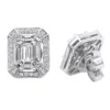 Unique 18K White Gold Emerald Cut Diamond Stud Earrings Halo Design 2.5ct
