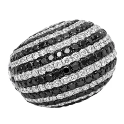 Unique 18K White Gold White & Black Diamond Cocktail Ring For Women Dome 19 Carats