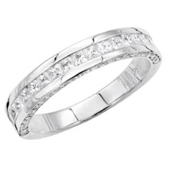 Unique Women's Wedding Ring 2 Carat Round & Princes Diamond Band 14K White Gold 4mm