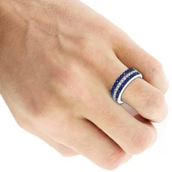 Unique 3 Row Sapphire Diamond Wedding Band 1.4ct 10K White Gold Luxurman Ring -Outlet Radiant Bijou Store unique 3 row sapphire diamond wedding band 135ct 10k gold luxurman ring bodwh