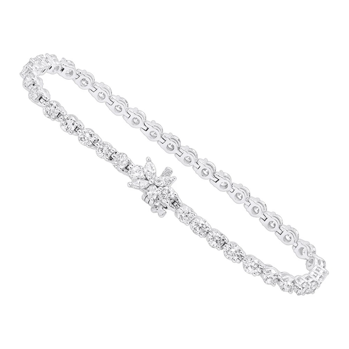 Unique 6 Carat VS Diamond Tennis Bracelet For Women 18K White Gold Flower Clasp 3 Unique 6 Carat VS Diamond Tennis Bracelet For Women 18K White Gold Flower Clasp