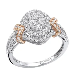 Unique Affordable Halo Cluster Diamond Engagement Ring 0.9ct Two Tone 14K White Gold