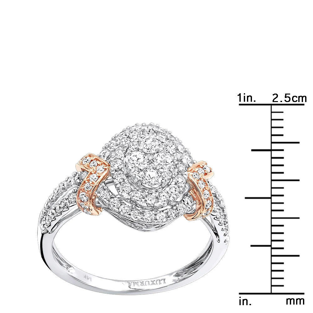 Unique Affordable Halo Cluster Diamond Engagement Ring 0.9ct Two Tone 14K White Gold 8 Unique Affordable Halo Cluster Diamond Engagement Ring 0.9ct Two Tone 14K White Gold - Image 6