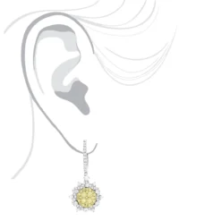 Unique Designer Ladies White Yellow Diamonds Flower Drop Earrings 14K White Gold -Outlet Radiant Bijou Store unique designer ladies white yellow diamonds flower drop earrings 14k gold bodwh
