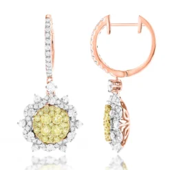 Unique Designer Ladies White Yellow Diamonds Flower Drop Earrings 14K White Gold -Outlet Radiant Bijou Store unique designer ladies white yellow diamonds flower drop earrings 14k gold ro