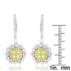 Unique Designer Ladies White Yellow Diamonds Flower Drop Earrings 14K White Gold -Outlet Radiant Bijou Store unique designer ladies white yellow diamonds flower drop earrings 14k gold rulerwh