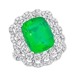 Unique Diamond And Emerald Cocktail Ring For Women 18K White Gold 9.7 Carats