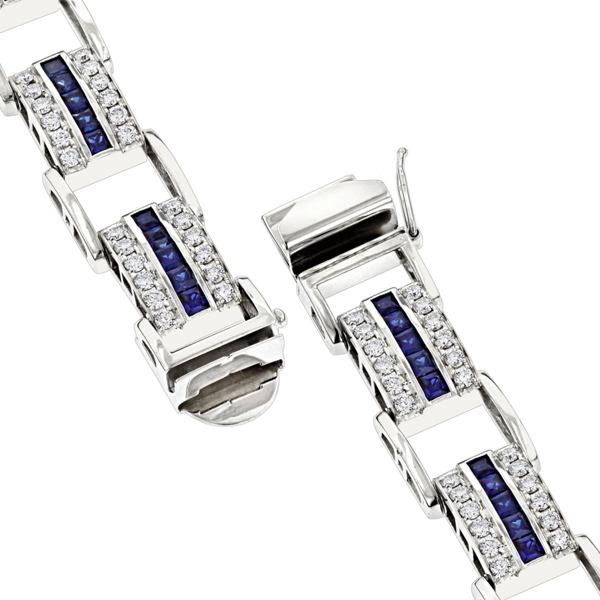 Unique Diamond And Sapphires Bracelet 14K White Gold 6 Unique Diamond And Sapphires Bracelet 14K White Gold - Image 4