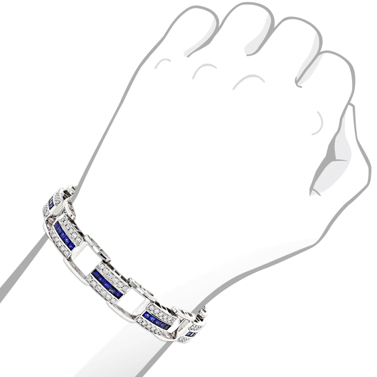 Unique Diamond And Sapphires Bracelet 14K White Gold 7 Unique Diamond And Sapphires Bracelet 14K White Gold - Image 5