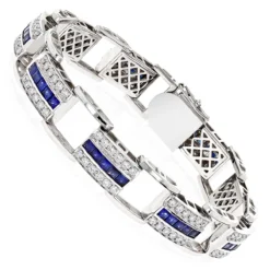 Unique Diamond And Sapphires Bracelet 14K White Gold