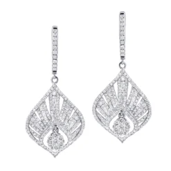 Unique Diamond Drop Earrings For Women 2.4ct 14K White Gold