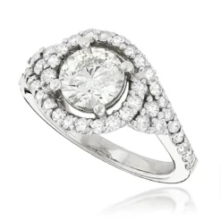 Unique Diamond Engagement Ring Halo Design 1.85ct 14K White Gold