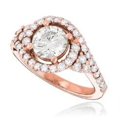 Unique Diamond Engagement Ring Halo Design 1.85ct 14K White Gold -Outlet Radiant Bijou Store unique diamond engagement ring halo design 185ct 14k gold ro