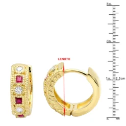 Unique Diamonds And Rubies Earrings Huggies 14K Yellow Gold Small Hoops 1/4 Inch -Outlet Radiant Bijou Store unique diamonds and rubies earrings huggies 14k gold small hoops 14 inch 001300 rulerye