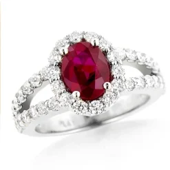 Unique Halo Diamond And Ruby Engagement Ring In Platinum 1ctd 1.35ctr