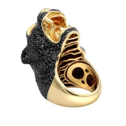 Unique Ladies Black Diamond Panther Head Ring 18K Yellow Gold 11 Carats -Outlet Radiant Bijou Store unique ladies black diamond panther head ring in 18k gold 11 carats 870107 back yellow