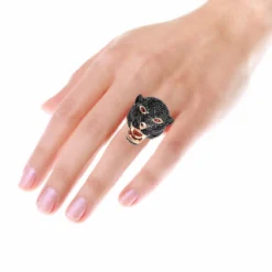 Unique Ladies Black Diamond Panther Head Ring 18K Yellow Gold 11 Carats -Outlet Radiant Bijou Store unique ladies black diamond panther head ring in 18k gold 11 carats 870107 body rose