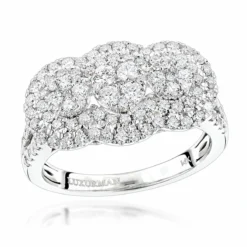Unique Luxurman Double Halo Cluster Diamond Engagement Ring 1.6ct 14K White Gold