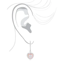 Unique Luxurman Drop Earrings White & Pink Diamond Heart Earrings 14K White Gold -Outlet Radiant Bijou Store unique luxurman drop earrings white pink diamond heart earrings 14k gold bodwh