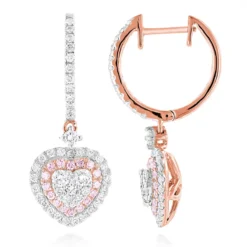 Unique Luxurman Drop Earrings White & Pink Diamond Heart Earrings 14K White Gold -Outlet Radiant Bijou Store unique luxurman drop earrings white pink diamond heart earrings 14k gold ro