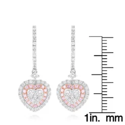 Unique Luxurman Drop Earrings White & Pink Diamond Heart Earrings 14K White Gold -Outlet Radiant Bijou Store unique luxurman drop earrings white pink diamond heart earrings 14k gold rulerwh