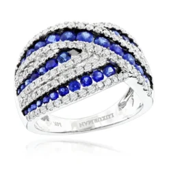 Unique Luxurman One Carat Diamond Blue Sapphire Cocktail Ring For Women