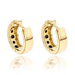 Unique Small Diamond Hoop Earring: Black Diamond Huggies 14K Yellow Gold 0.85ct -Outlet Radiant Bijou Store unique small diamond hoop earring black diamond huggies in 14k gold 085ct backye