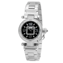 Unique White JoJino Real Diamond Watch For Women 0.12ct Black Dial