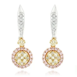 Unique White Yellow Pink Diamond Drop Earrings For Women 1 Carat 14K White Gold