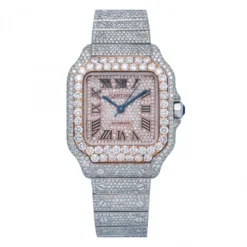 Unisex Diamond Watch Cartier Santos De Cartier 35mm Rose Dial